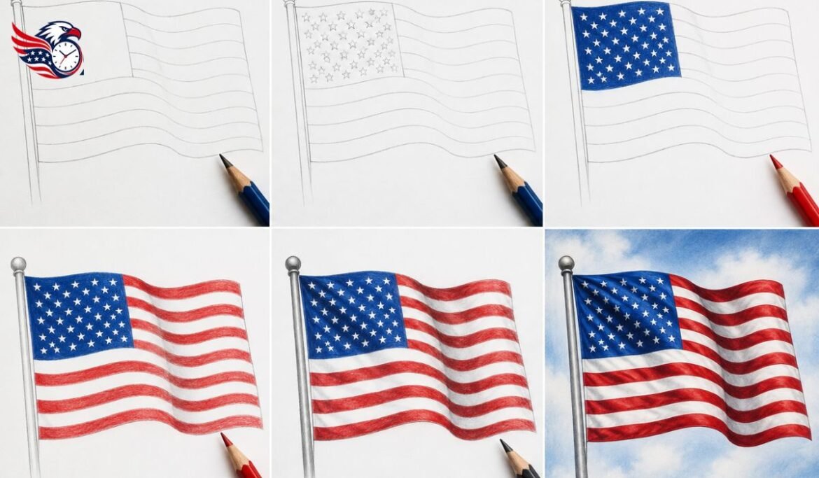 Easy USA Flag Drawing Tutorial: Draw a Realistic Waving Flag in Minutes